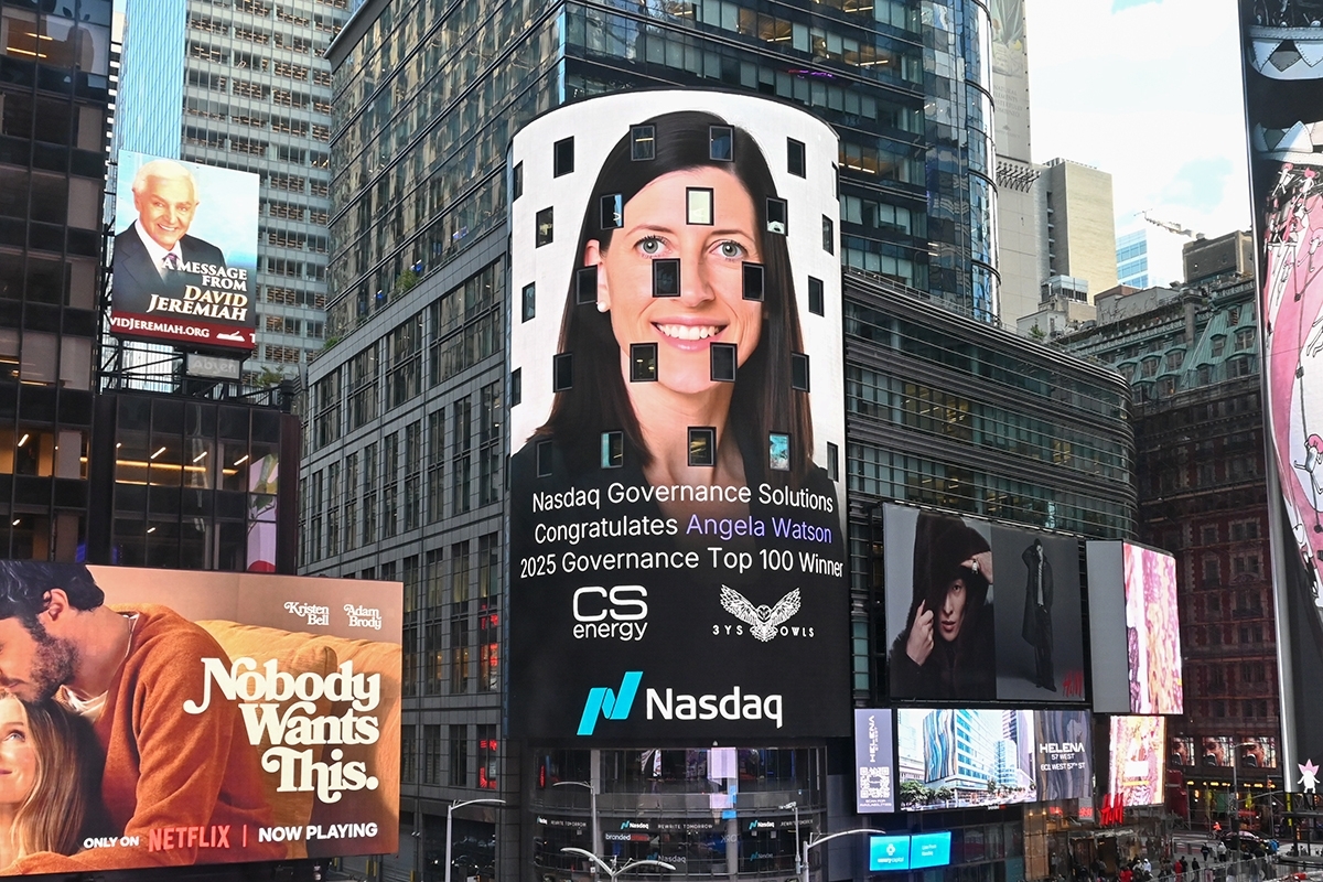 2025 Governance Top 100 winner Nasdaq NYC Times Square Angela Watson