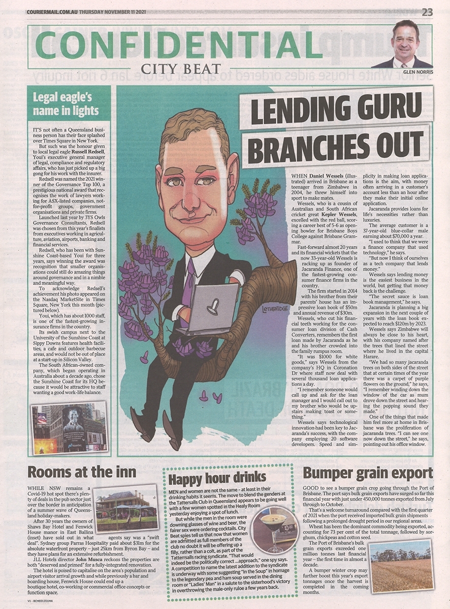 The Courier Mail 3YS Owls Governance Top 100 winner Russell Redsell Article